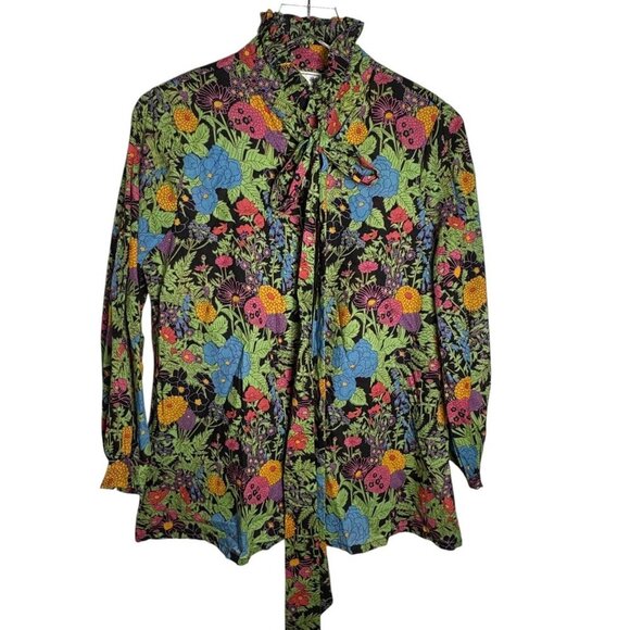 Anthropologie Mille Blair Blouse size XS Bontanica Black Print Long Sleeves - Picture 3 of 7